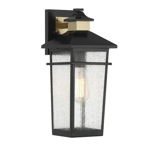 Kingsley One Light Outdoor Wall Lantern in Matte Black with Warm Brass