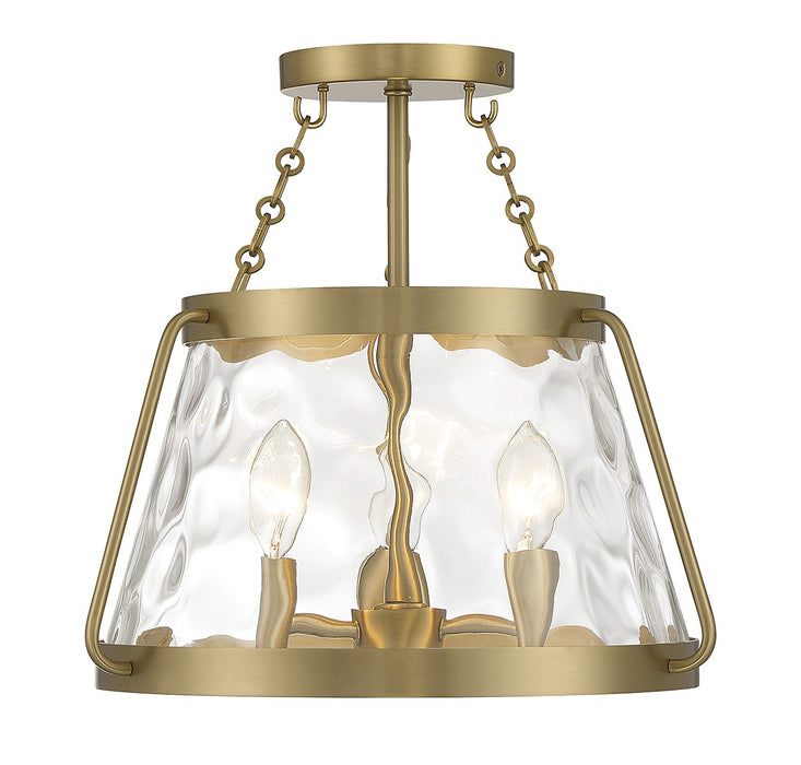 Crawford Three Light Semi-Flush Mount in Warm Brass