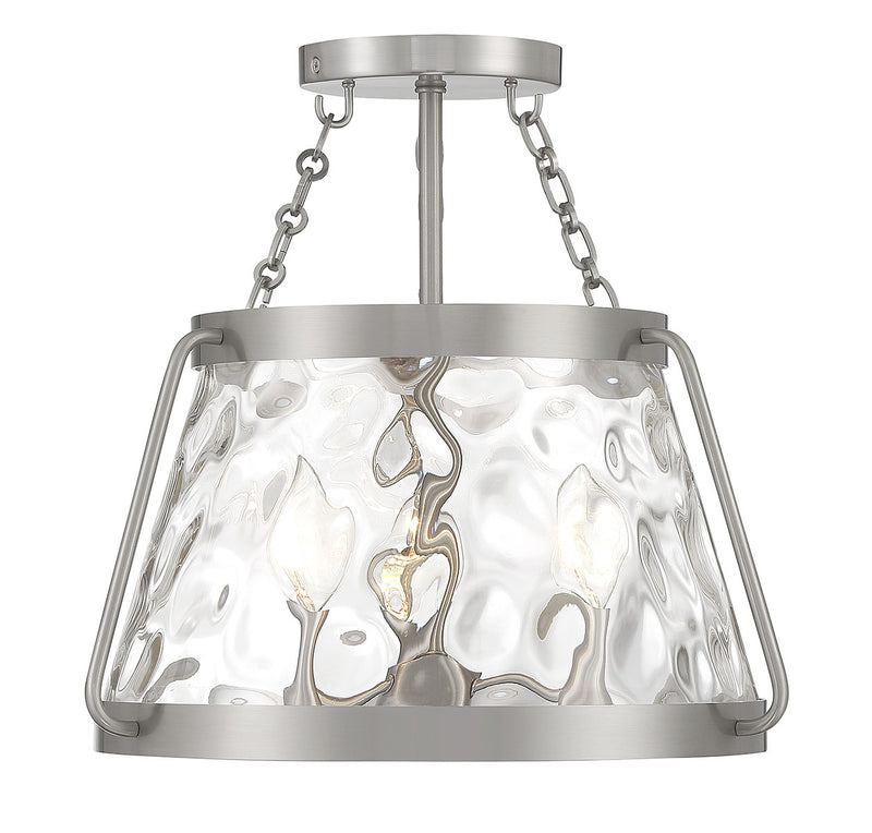 Crawford Three Light Semi-Flush Mount in Satin Nickel