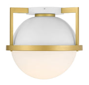 Carlysle One Light Flush Mount in White with Warm Brass