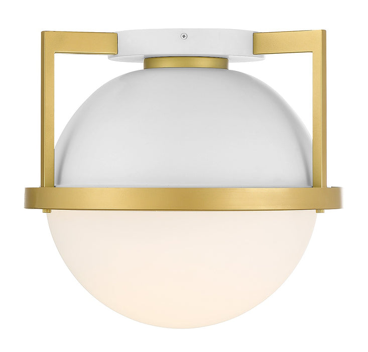 Carlysle One Light Flush Mount in White with Warm Brass