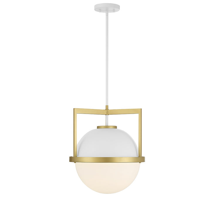 Carlysle One Light Pendant in White with Warm Brass