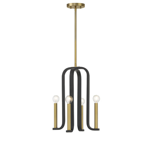 Archway Four Light Pendant in Matte Black with Warm Brass