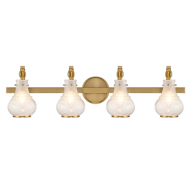 Adams Four Light Bathroom Vanity in Warm Brass