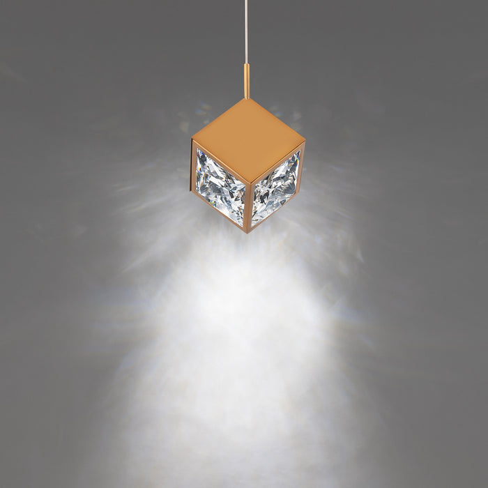 Ice Cube LED Mini Pendant in Aged Brass