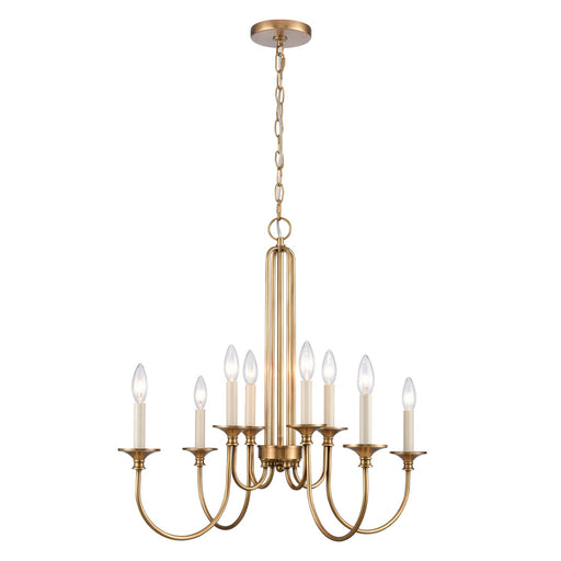 Cecil Eight Light Chandelier in Natural Brass