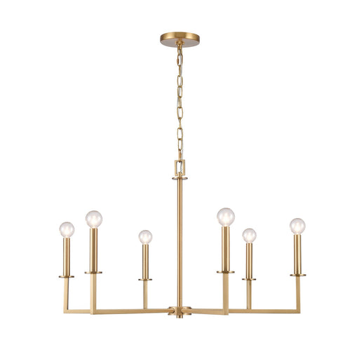Dunne Six Light Chandelier in Lacquered Brass