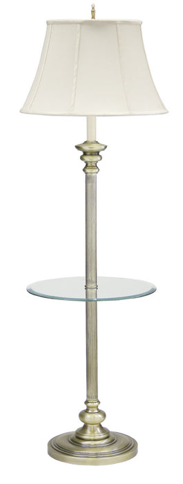 Newport 55.75 Inch Antique Brass Floor with Table with Off-White Linen Softback Shade