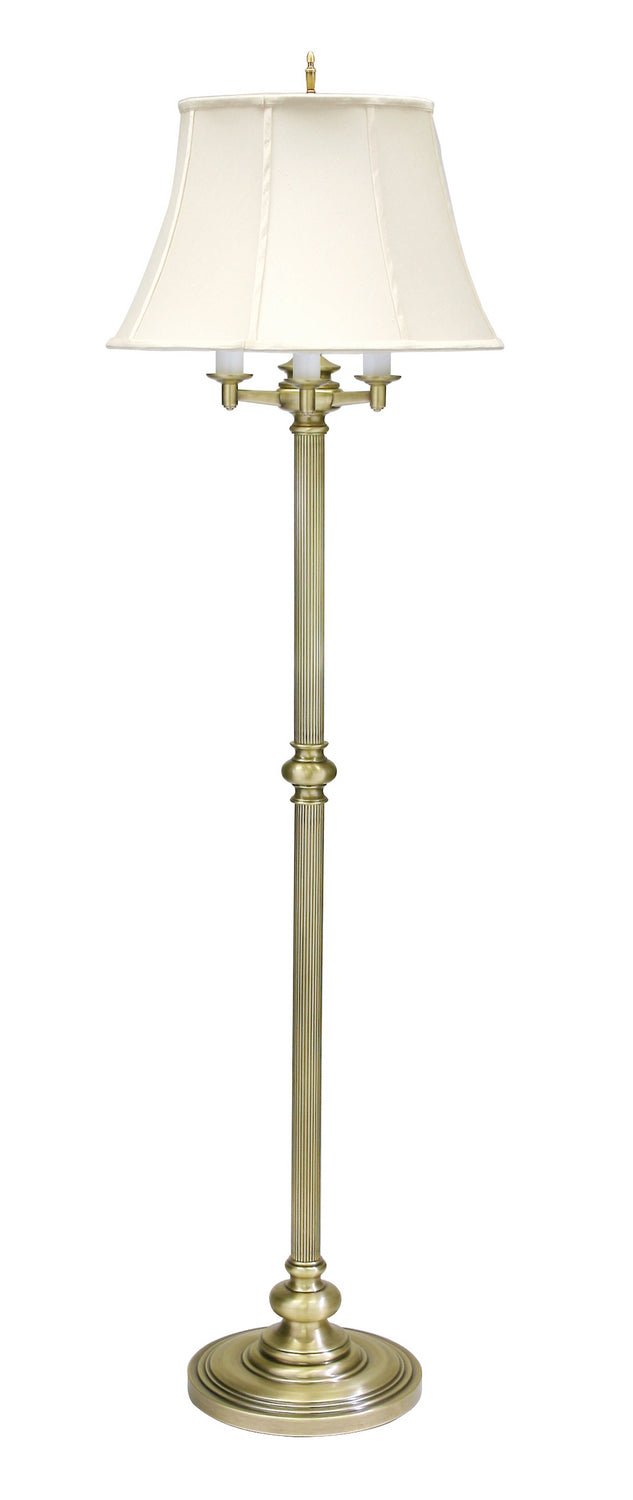 Newport 66 Inch Antique Brass Six-Way Floor Lamp with Off-White Linen Softback Shade