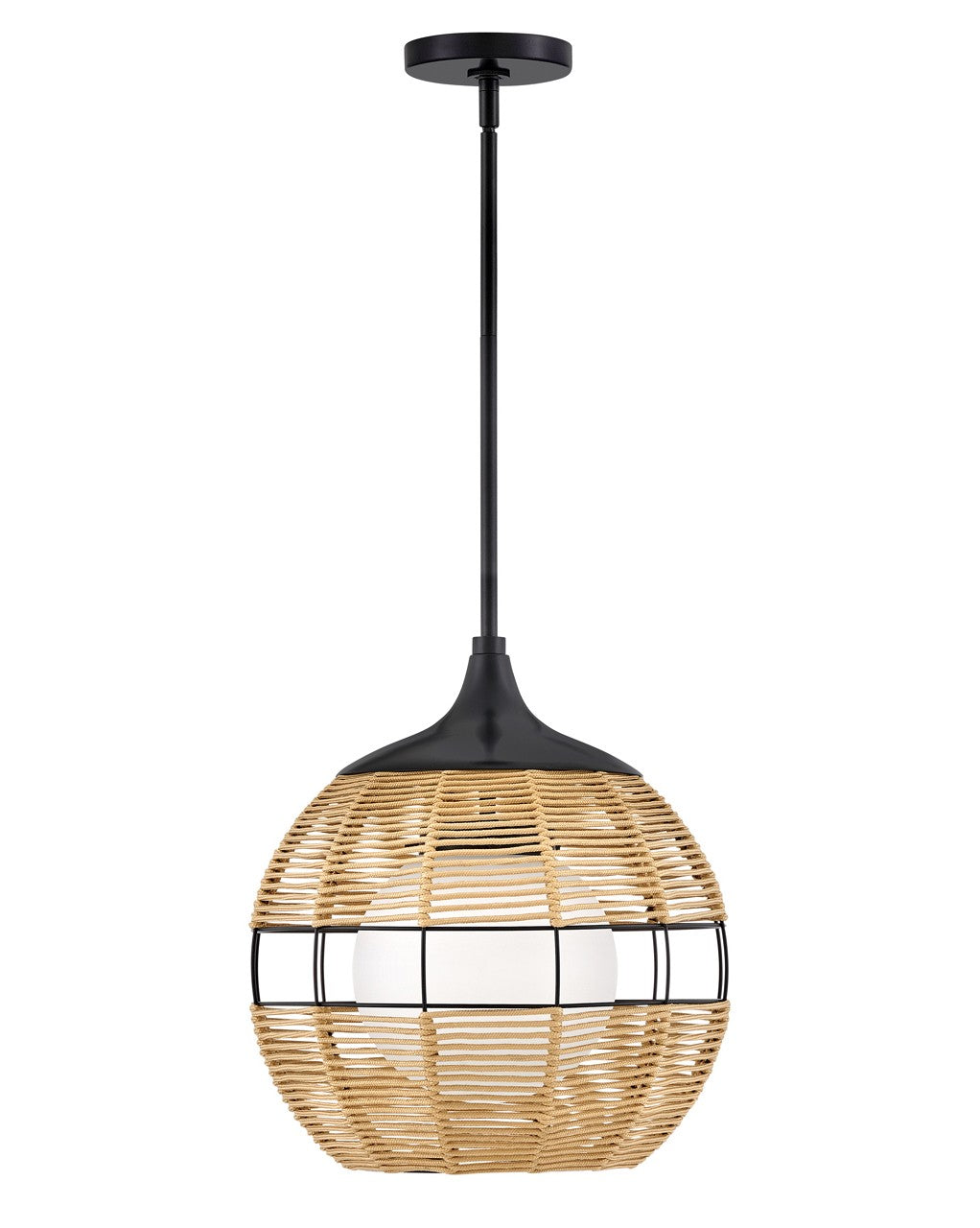 Maddox LED Pendant in Black with Light Natural Nylon Shade by Hinkley Lighting