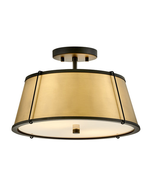 Clarke LED Semi-Flush Mount in Black with Lacquered Dark Brass accents by Hinkley Lighting