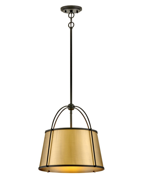 Clarke LED Pendant in Black with Lacquered Dark Brass accents by Hinkley Lighting