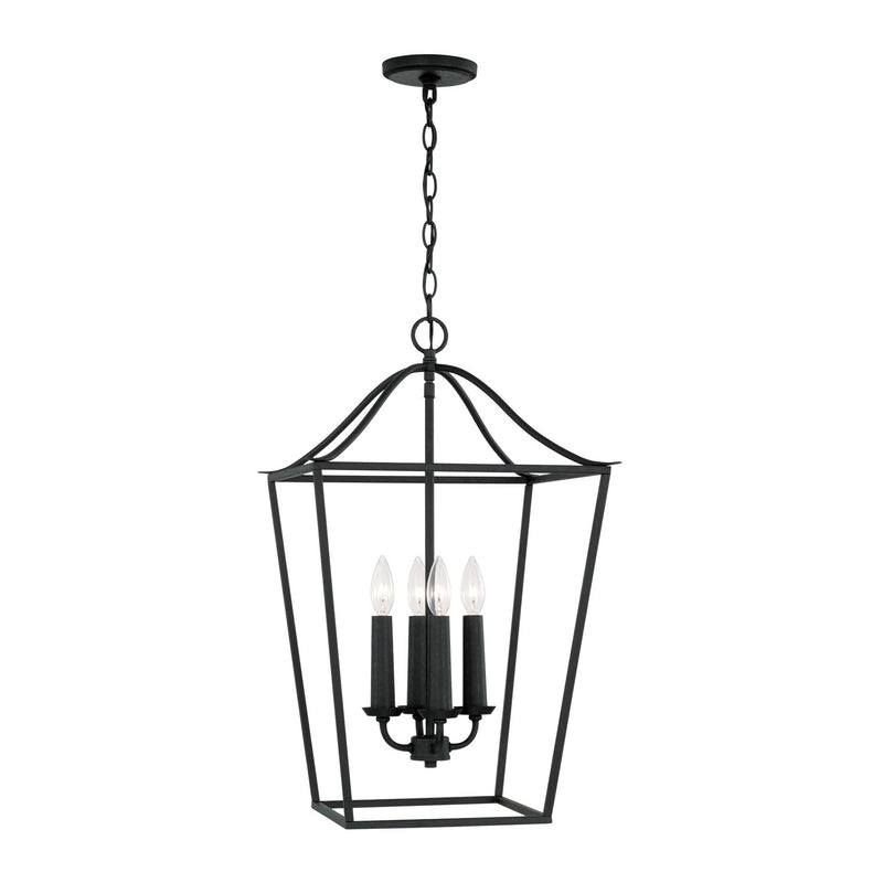 Grady Four Light Foyer Pendant in Black Iron