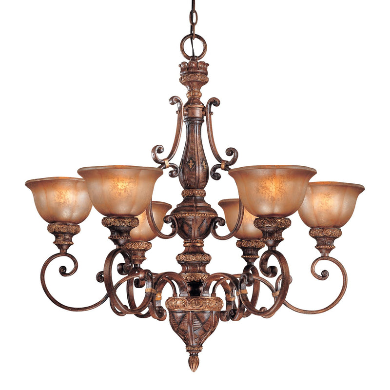 Illuminati 6-Light Chandelier in Illuminati Bronze & Silver Patina Glass - Lamps Expo