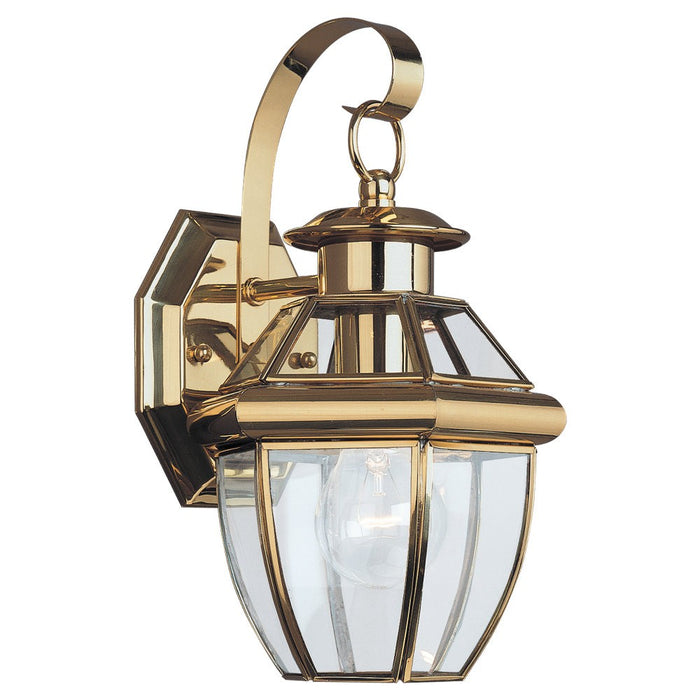 Lancaster One Light Outdoor Wall Lantern in Polished Brass with Clear Curved Beveled�Glass