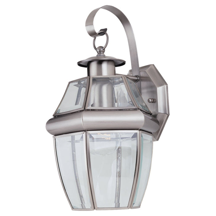 Lancaster One Light Outdoor Wall Lantern in Antique Brushed Nickel with Clear Curved Beveled�Glass