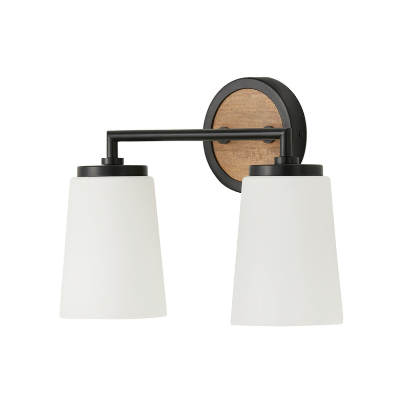 Jonah Two Light Vanity in Light Wood and Matte Black