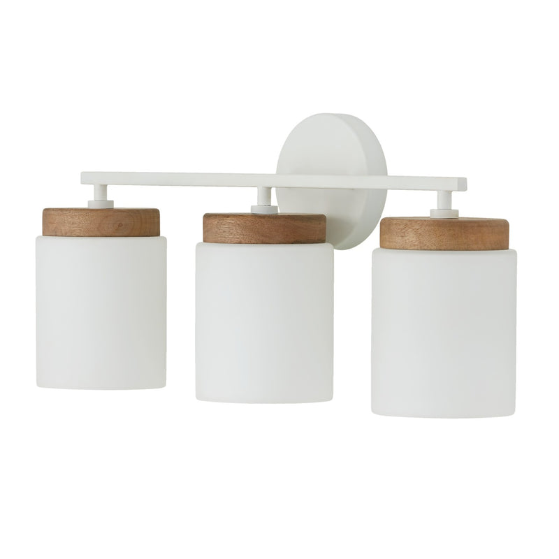 Liam Three Light Vanity in Light Wood and White
