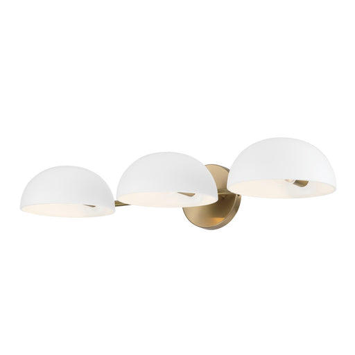 Reece Three Light Vanity in Aged Brass and White