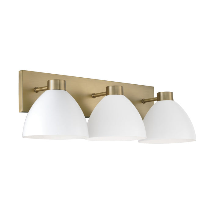 Ross Three Light Vanity in Aged Brass and White