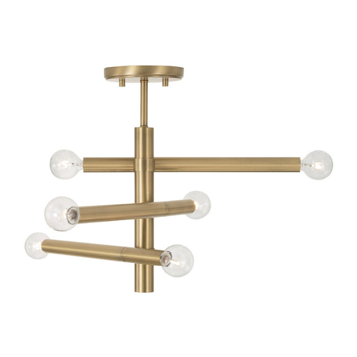Zane Six Light Semi-Flush Mount in Aged Brass