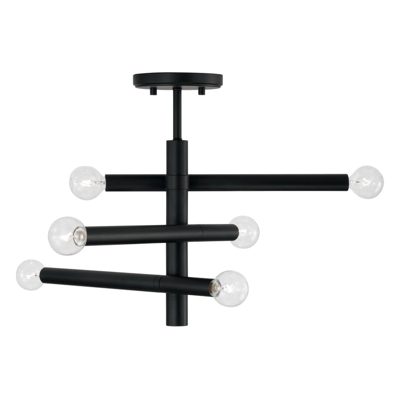 Zane Six Light Semi-Flush Mount in Matte Black