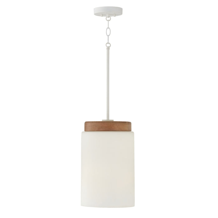 Liam One Light Pendant in Light Wood and White