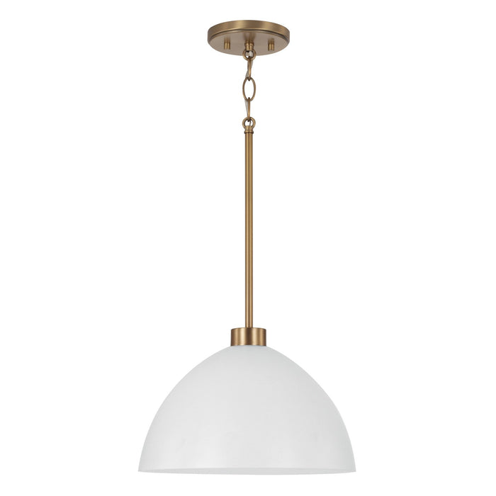 Ross One Light Pendant in Aged Brass and White