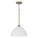Ross One Light Pendant in Aged Brass and White