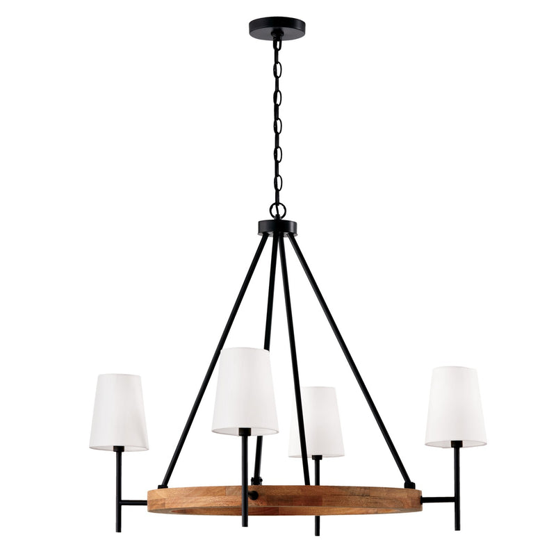 Jonah Four Light Chandelier in Light Wood and Matte Black