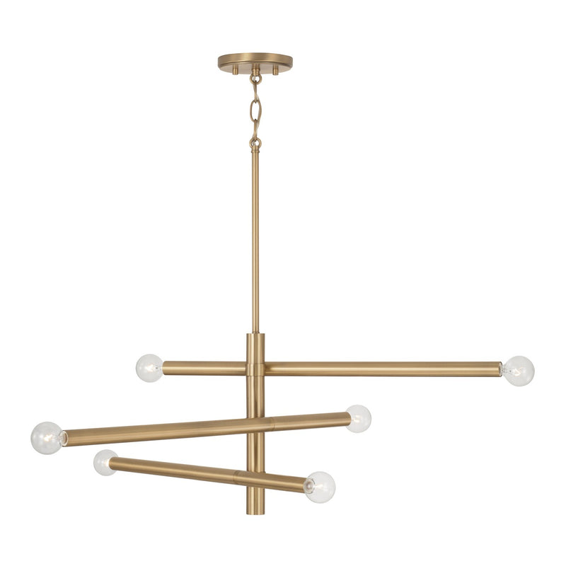 Zane Six Light Chandelier in Aged Brass
