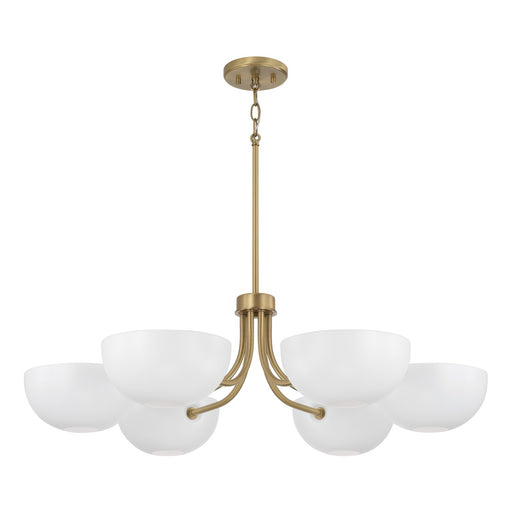 Reece Six Light Chandelier in Aged Brass and White