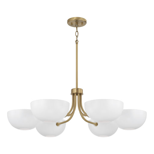 Reece Six Light Chandelier in Aged Brass and White