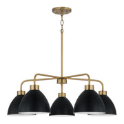 Ross Five Light Chandelier in Aged Brass and Black
