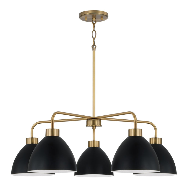 Ross Five Light Chandelier in Aged Brass and Black