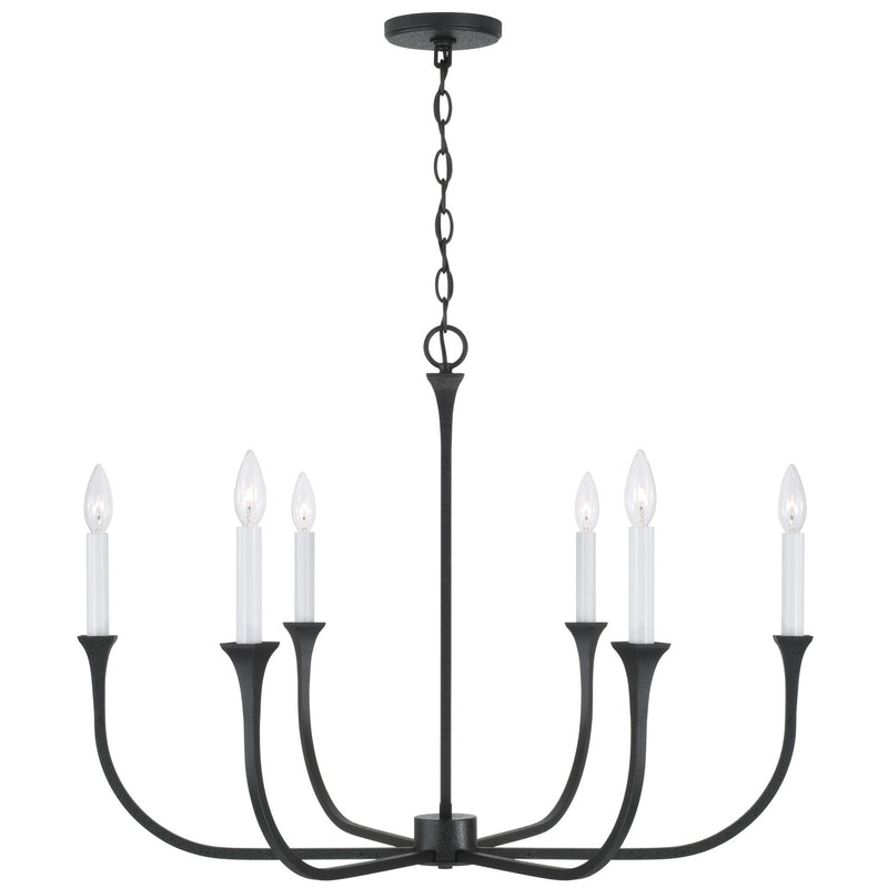 Decklan Six Light Chandelier in Black Iron