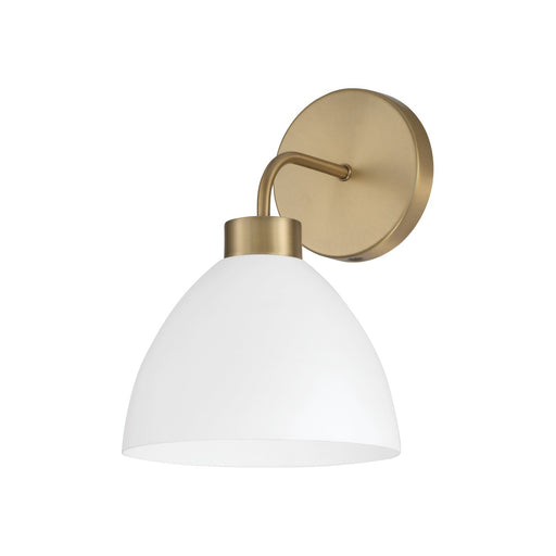 Ross One Light Wall Sconce in Aged Brass and White