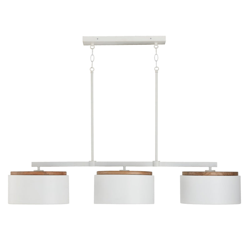 Liam Three Light Island Pendant in Light Wood and White