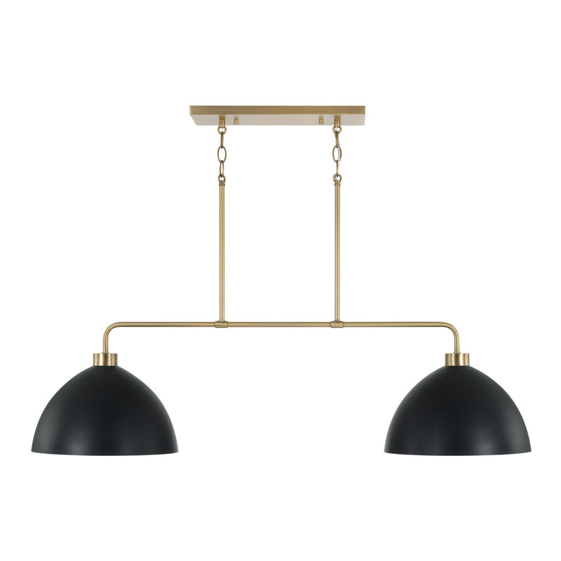Ross Two Light Island Pendant in Aged Brass and Black