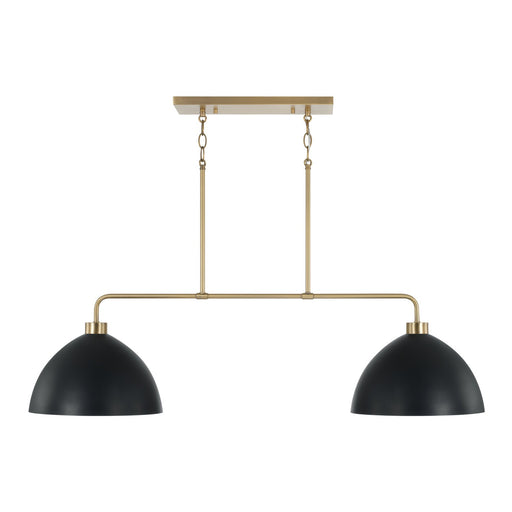Ross Two Light Island Pendant in Aged Brass and Black