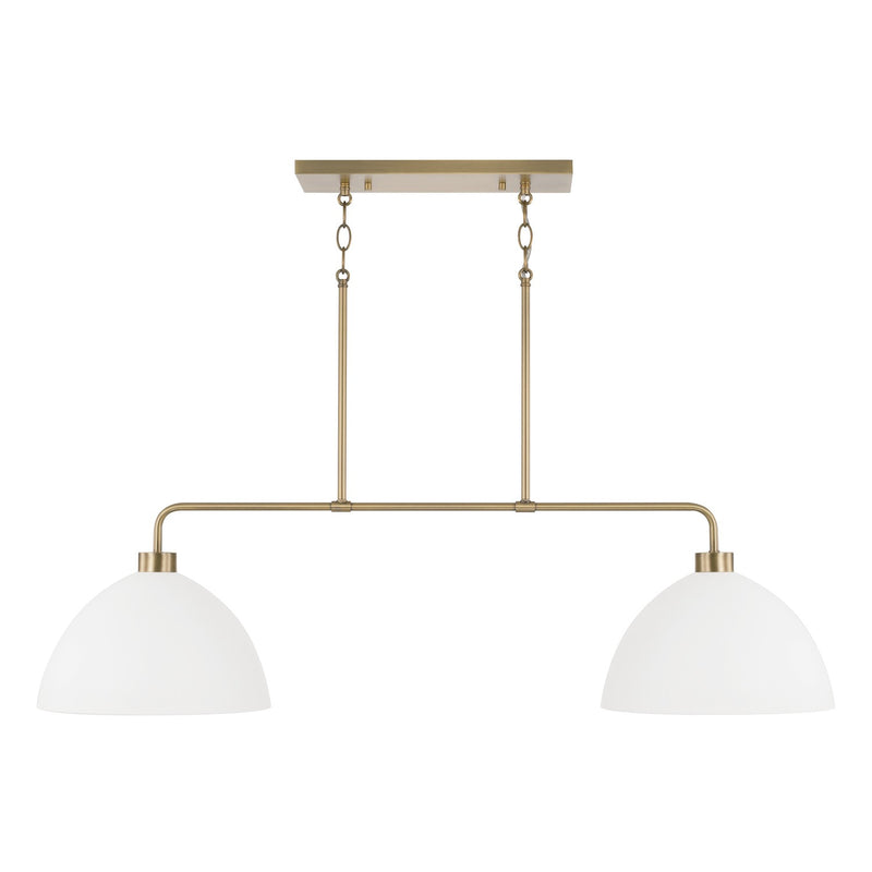 Ross Two Light Island Pendant in Aged Brass and White