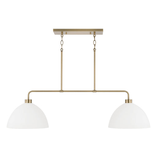Ross Two Light Island Pendant in Aged Brass and White