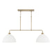 Ross Two Light Island Pendant in Aged Brass and White