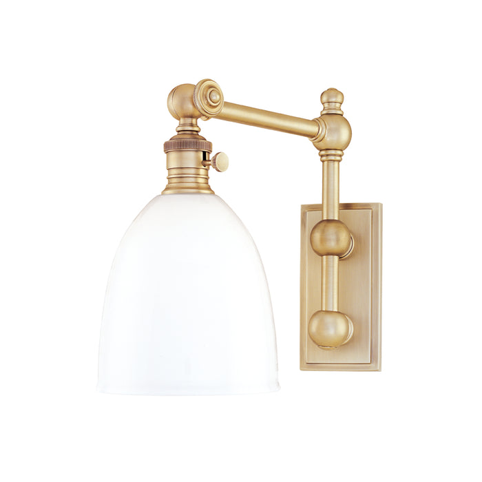 Roslyn 1 Light Wall Sconce in Aged Brass with Opal Glossy Glass Shade