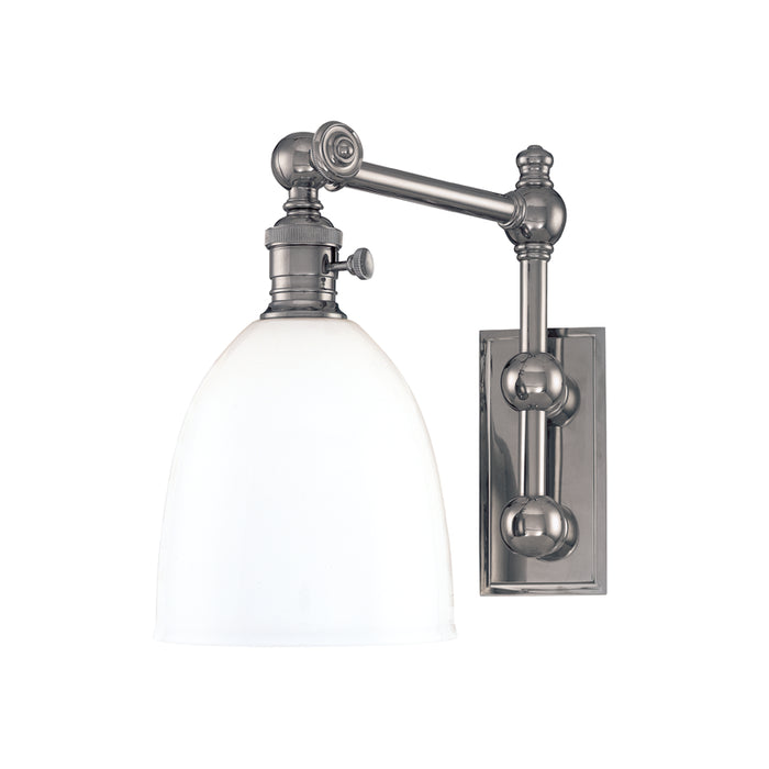 Roslyn 1 Light Wall Sconce in Polished Nickel with Opal Glossy Glass Shade