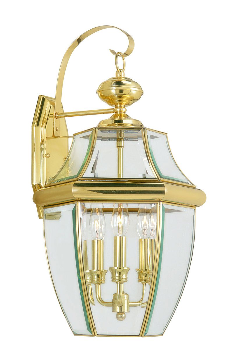 Monterey 3 Light Outdoor Wall Lantern in Polished Brass - Lamps Expo