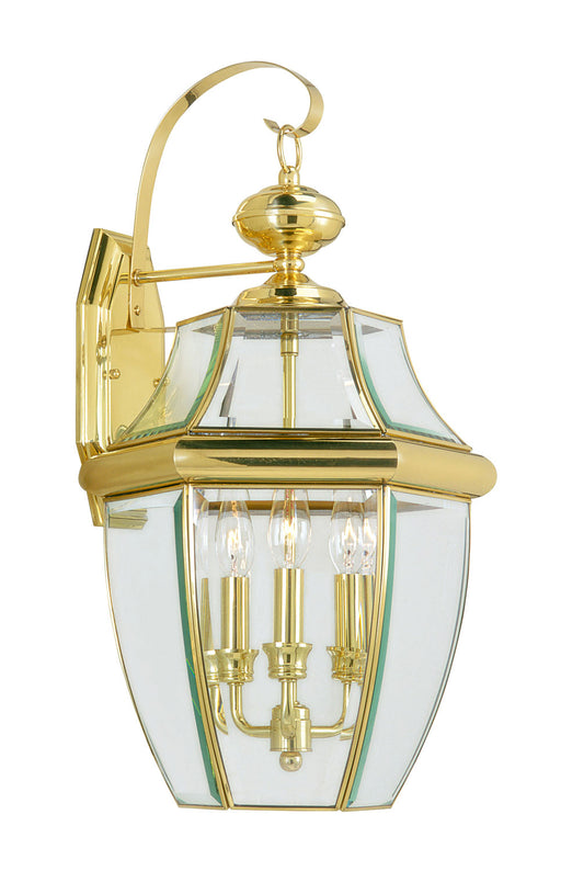 Monterey 3 Light Outdoor Wall Lantern in Polished Brass - Lamps Expo