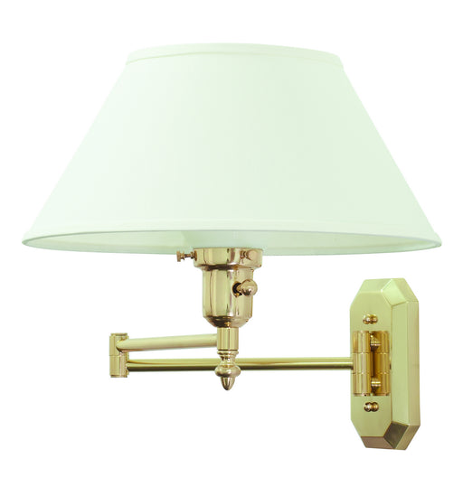 Wall Swing Arm Lamp in Polished Brass with Off-White Linen Hardback