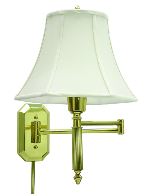 Wall Swing Arm Lamp in Polished Brass with Off-White Linen Softback Shade