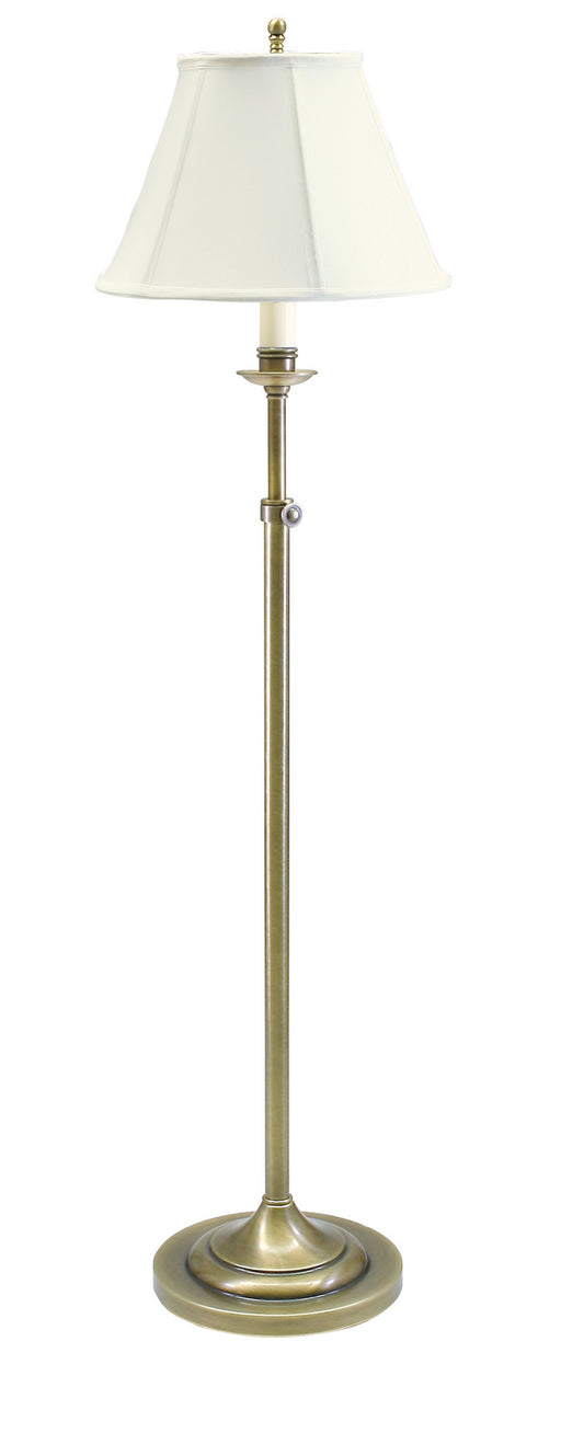 Club Adjustable Antique Brass Floor Lamp with Off-White Linen Softback Shade